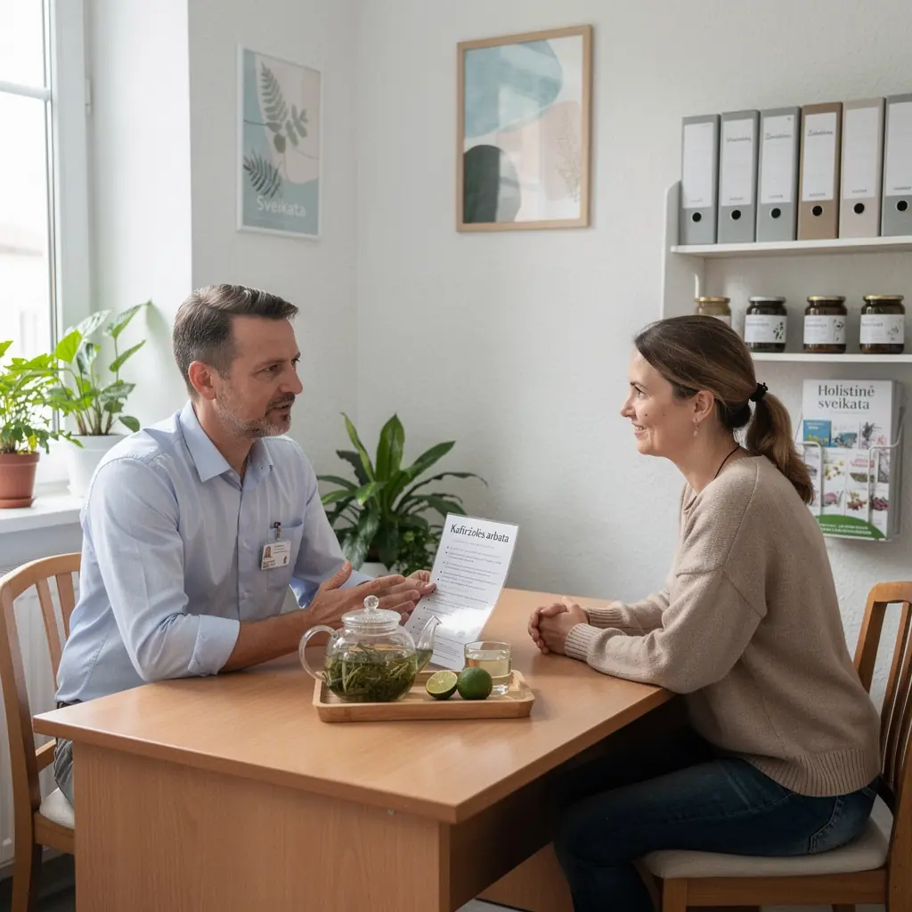 Aromatinė arbata, pilna tropinių kvapų, paruošta su kafiro kalkių ekstraktu.